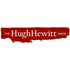 White landing page image with the Hugh Hewitt logo in a deep red color and located in the middle of the image.