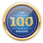 Circular landing page image of the Featured in the Top 100 Magazine logo.